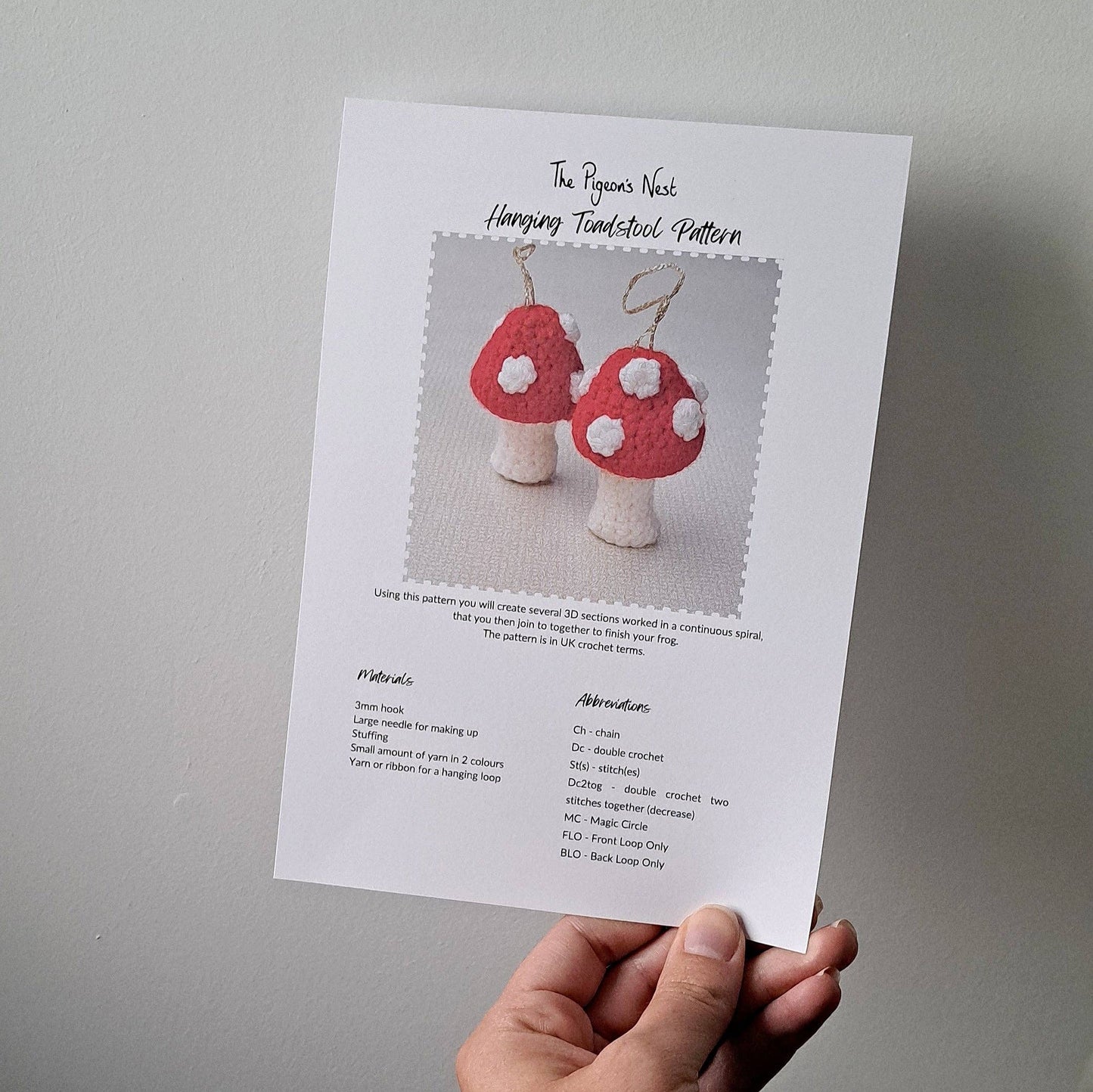 Hanging Toadstool Printed Crochet Pattern | Amigurumi Fungi
