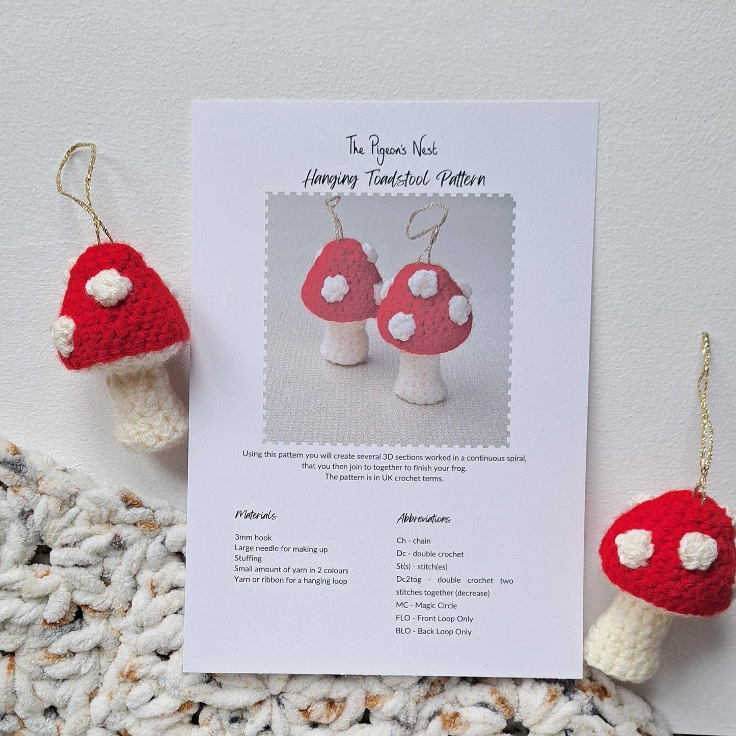 Hanging Toadstool Printed Crochet Pattern | Amigurumi Fungi